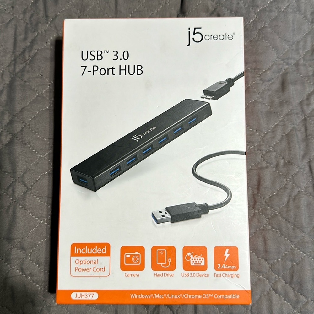 j5create USB 3.0 7-PORT HUB - BLACK - Model: JUH377